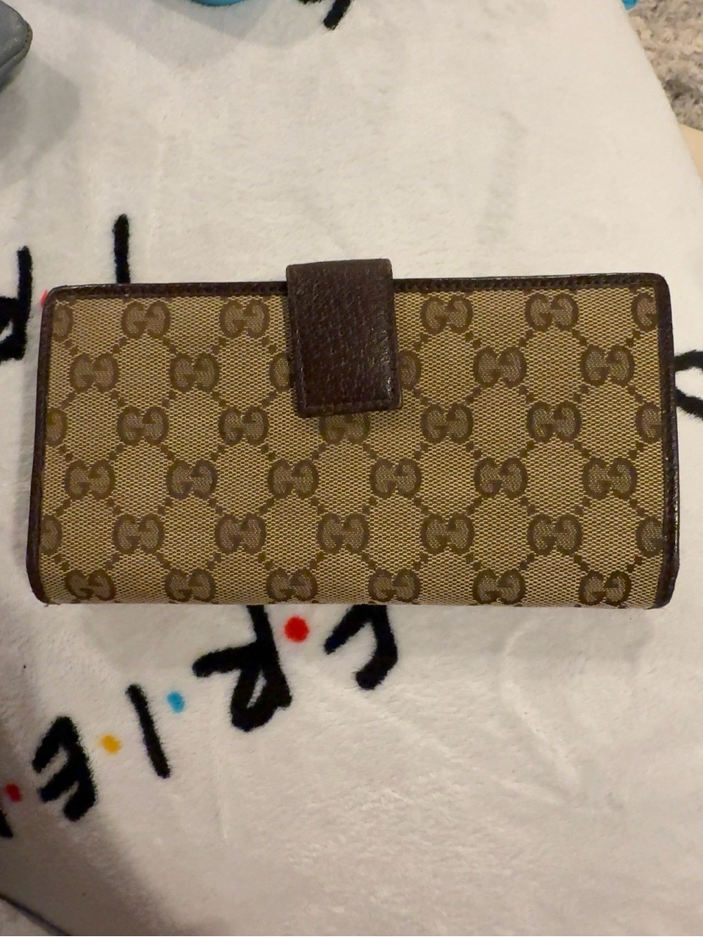 Gucci Brown and Beige GG Canvas Continental Wallet with Leather Trim